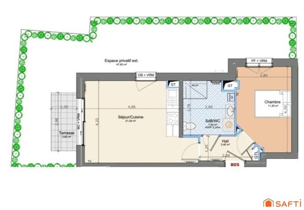 Appartement rez-de-chaussée - 1 chambre - jardin - parking.