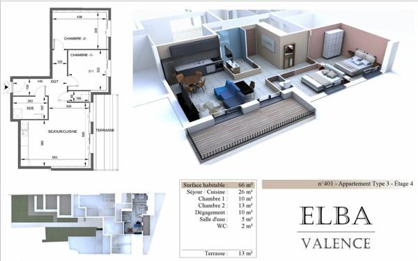 Appartement à vendre    3 pièces • 66 m2 Valence