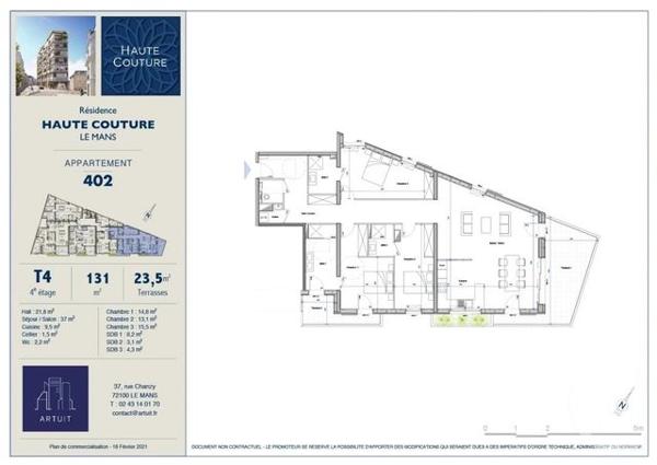 appartement à vendre  4 pièces - 131 m2 LE MANS - 72