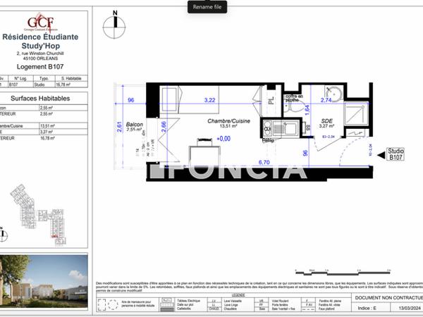 Location Studio meublé 16.78 m² - STUDY'HOP Orleans 45100