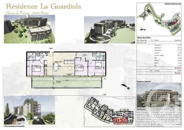 Appartement T4 à vendre  4 pièces - 91,16 m2 BASTIA - 202