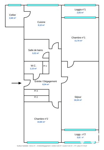 Appartement à vendre 3 pièces 63,51 m² Limoges
