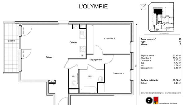 Appartement Meulan En Yvelines 3 pièce(s), 63 m²