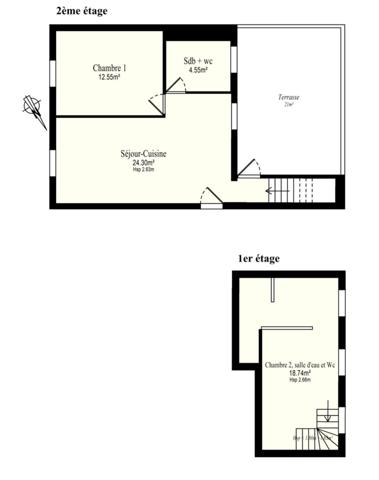 DUPLEX 3P AVEC TERRASSE SANS VIS-À-VIS AU 2ÈME ET DERNIER ÉTAGE