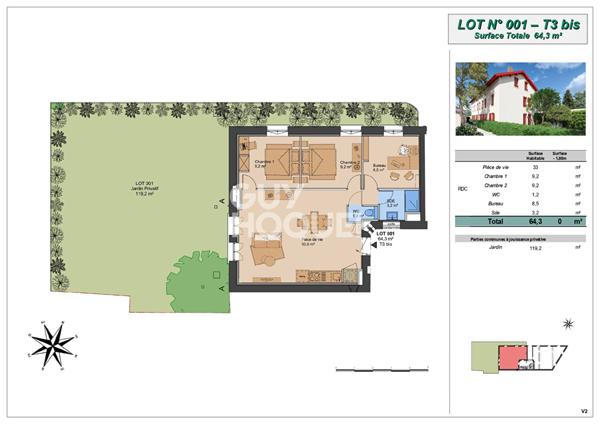 Appartement T3 bis en rez-de-jardin (Plateau à aménager), Montchat Bazin, Lyon 3ème (69003)