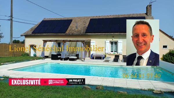 Longère de plain - pied  rénovée 7 pièces de 126 m2 avec sa piscine et son superbe terrain extérieur à 10 mn de Le Mans secteur Sud Sarthe