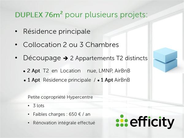 Appartement 3 pièces - 76 m² Exclusivité efficity