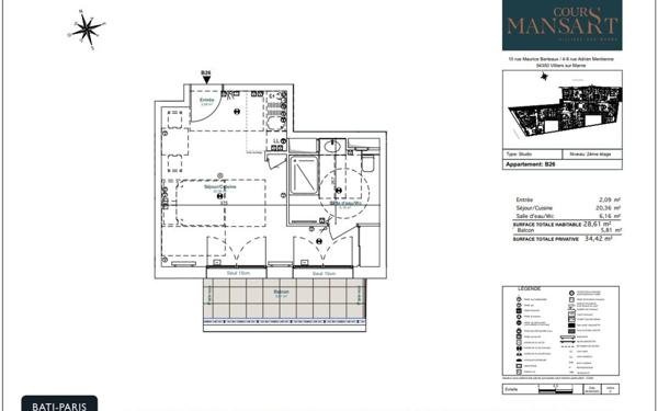 Appartement à vendre    1 pièce • 28,82 m2 Villiers-sur-Marne