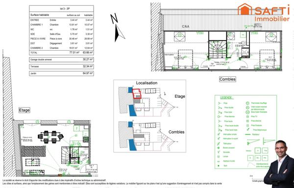 Superbe appartement de 3 pièces avec jardin, garage double et 2 places de stationnements !