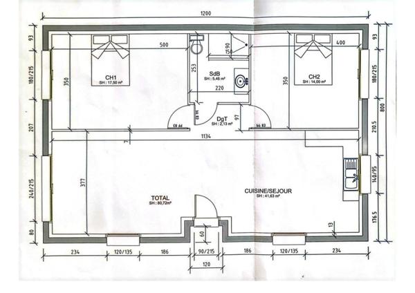 Maison inachevée de 80 m2 sur parcelle viabilisée