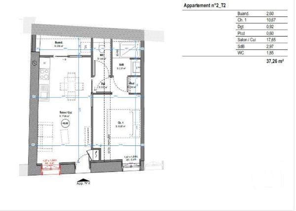 Appartement F2 à vendre  2 pièces - 37,10 m2 ST GENIS LAVAL - 69