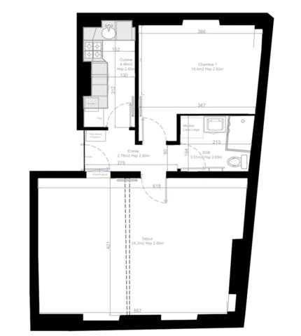 Appartement 3 pièces transformé en Grand Deux Pièces de 45 m² carrez à Télégraphe - PARIS 19ème
