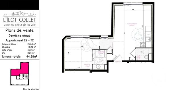 Appartement T2 à vendre  2 pièces - 44,38 m2 BREST - 29