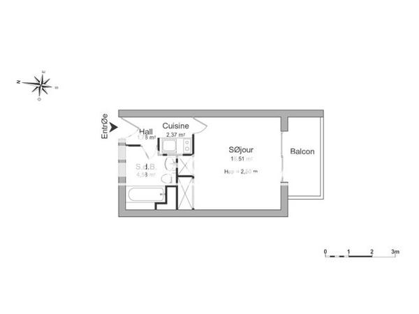 Location Studio 25.24 m² - 31/33 RUE P. KERGOMARD Bordeaux 33000