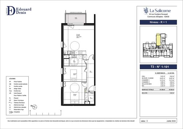 Appartement Etaples 3 pièces 61.08m² + terrasse
