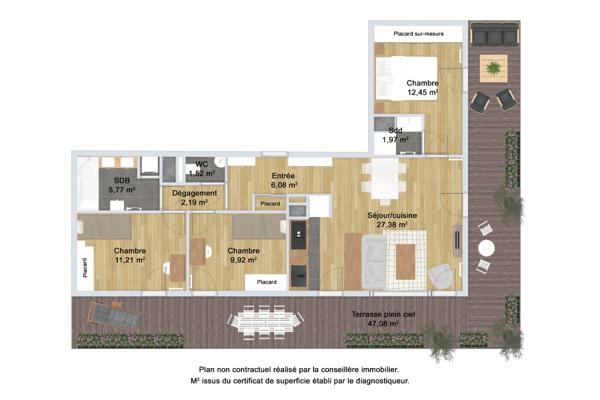 Dernier étage avec terrasse plein ciel de 47 m²