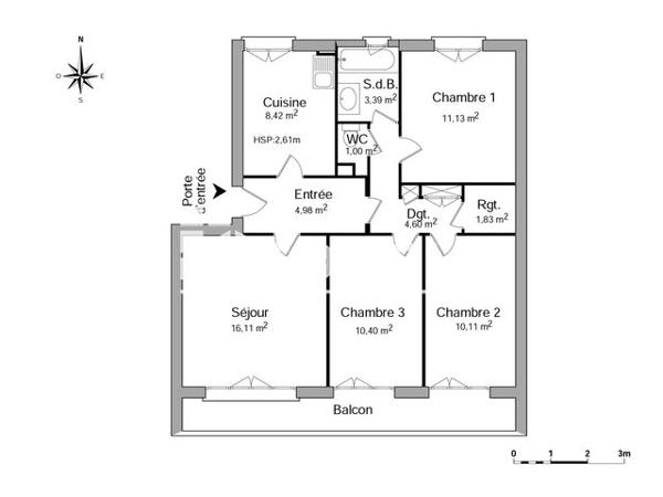 Location Appartement 4 pièces 68.56 m² - 7 AVENUE CARNOT Clermont-ferrand 63000