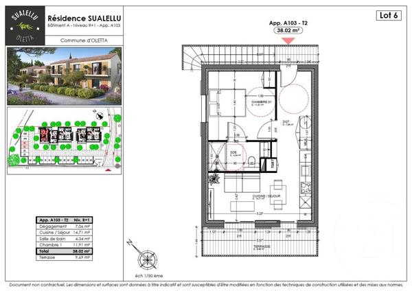 Appartement T2 à vendre  2 pièces - 38,02 m2 OLETTA - 202