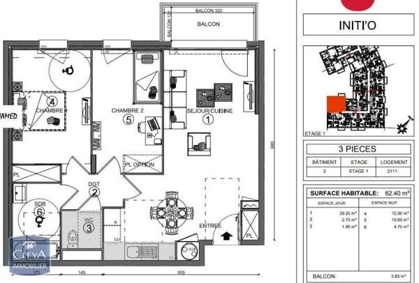 Appartement à louer 3 pièces 62.4m²