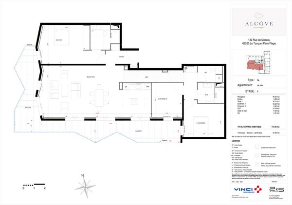 Appartement Le Touquet Paris Plage 4 pièces 113.89 m² + terrasse 34.60 m²