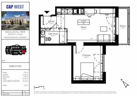Appartement à vendre    2 pièces • 38,75 m2    Reims