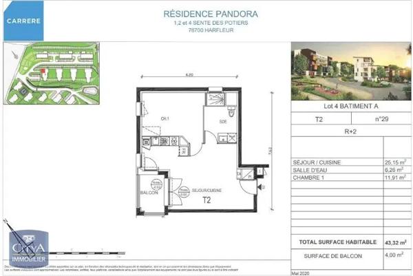 Appartement à louer 2 pièces 43.32m²