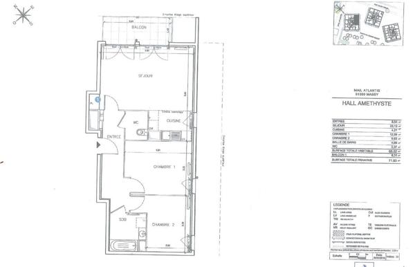 Appartement MASSY 3 pièces 65.52 m2 ATLANTIS PLACE DU GRAND OUEST
