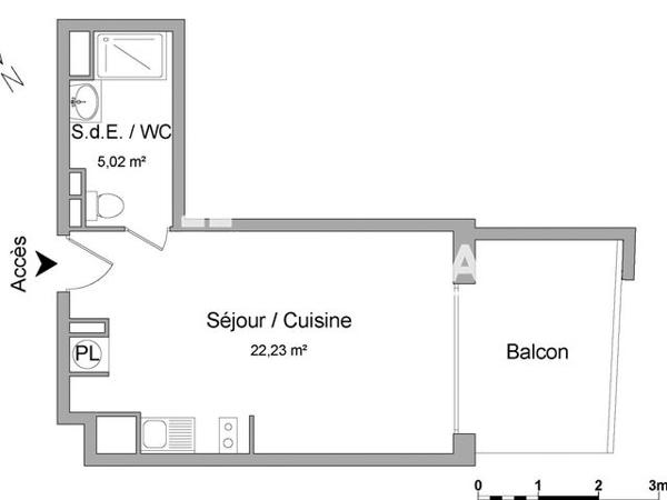 Location Studio 27.25 m² - 180-182 AVENUE DE MURET Toulouse 31300