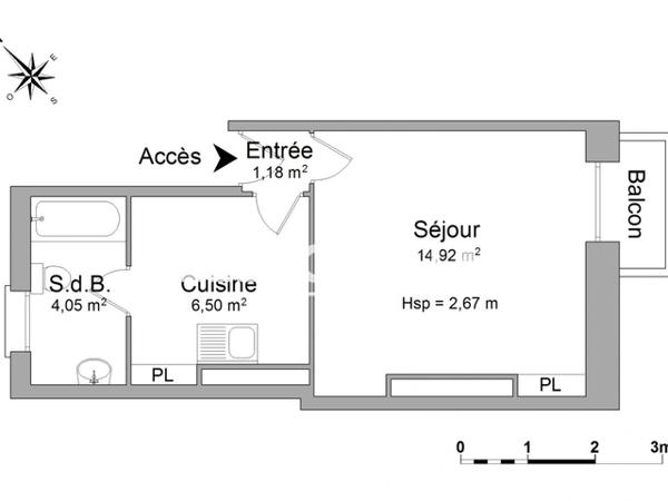 Location Studio meublé 26.65 m² - 103 COURS DE LA REPUBLIQUE Le Havre 76600
