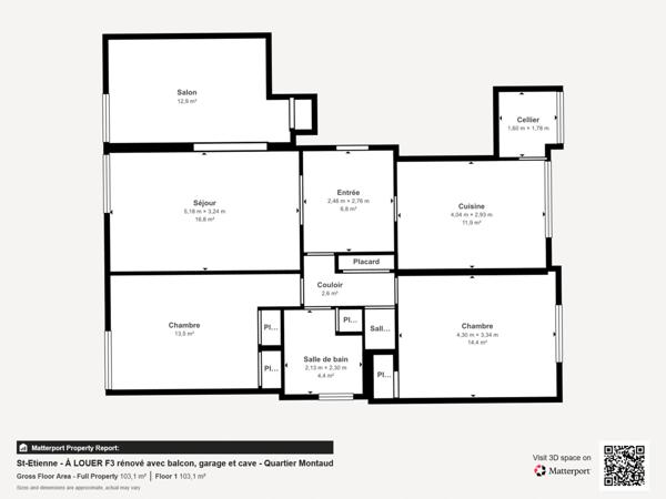 Appartement 4 pièces 86 m2 - 785 € (plus charges locatives 140 € et garage 80 €)