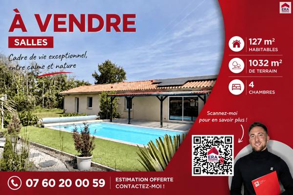 Maison Salles 126m² 4 chambres avec piscine sur 1032m² de terrain