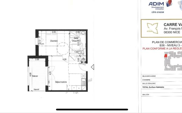 Appartement à vendre    2 pièces • 37,77 m2 Nice