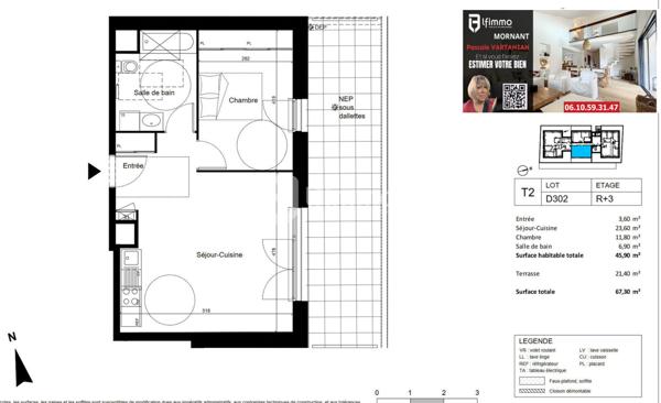 Givors Appartement - 2 pièces - 45.90 m² terrasse 21.40 m²