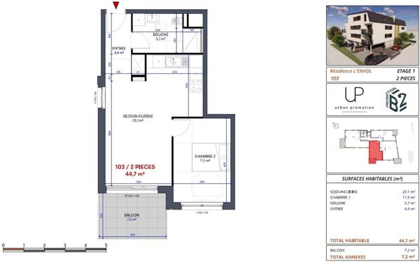 Appartement à vendre    2 pièces • 44,70 m2 Yutz