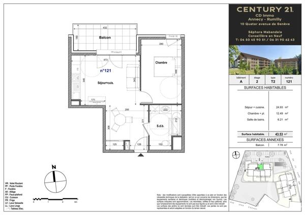 Appartement T2 à vendre  2 pièces - 43,53 m 2   FAVERGES SEYTHENEX  - 74