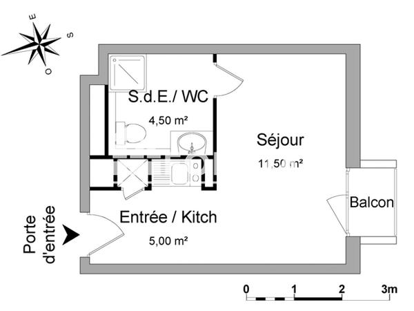 Location Studio meublé 21 m² - LES CYCLADES BAT A - ETG 3 - APT 215 - 730 RUE DE LA CROIX DE LAVIT Montpellier 34090