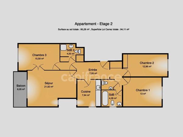 Dpt Yvelines (78), à vendre LE CHESNAY appartement 3 chambres de 94 m²