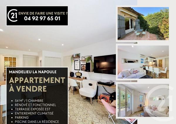 Appartement F3 à vendre  3 pièces - 52,08 m 2   MANDELIEU LA NAPOULE  - 06