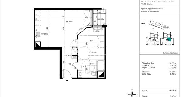 Location Appartement 2 pièces 46.16 m² - Chelles 77500