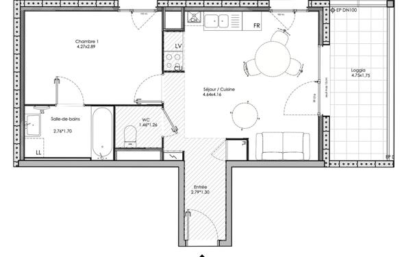 Appartement à vendre    2 pièces • 43,90 m2 Neuville-sur-Saône