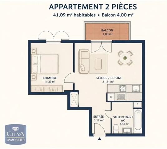 Appartement à louer 2 pièces 41.09m² Tournan-en-Brie (77220)