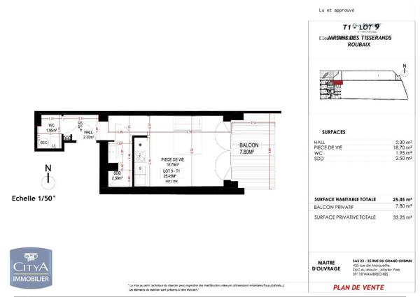 Appartement à louer 1 pièce 25.45m²