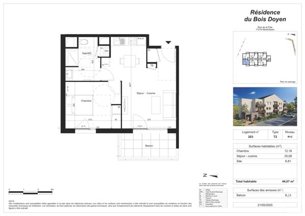 Appartement F2 à vendre  2 pièces - 44,07 m2 MONTCHANIN - 71