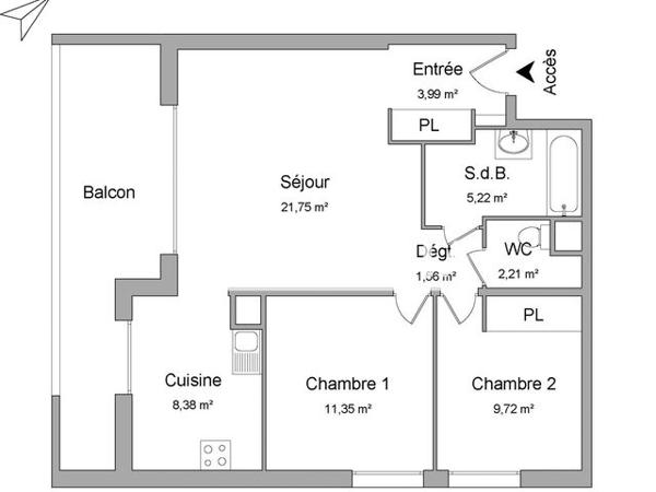 Location Appartement 3 pièces 64.18 m² - 17 RUE PEGERON Vienne 38200