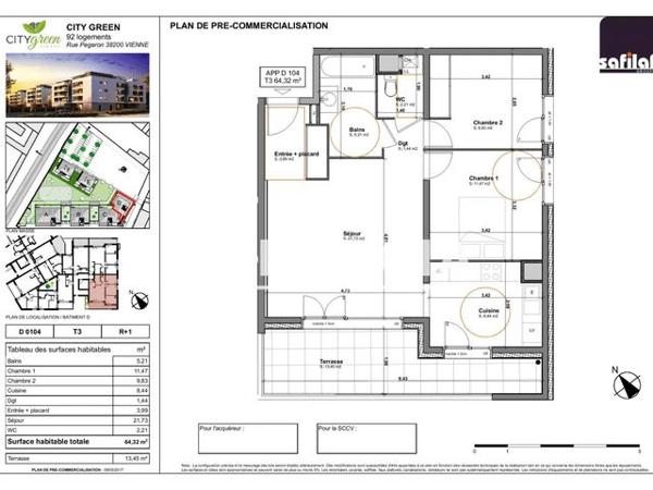 Location Appartement 3 pièces 64.18 m² - 17 RUE PEGERON Vienne 38200