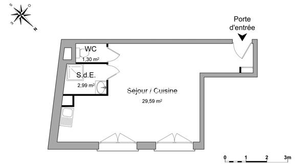 Location Studio 33.88 m² - Nantes 44300