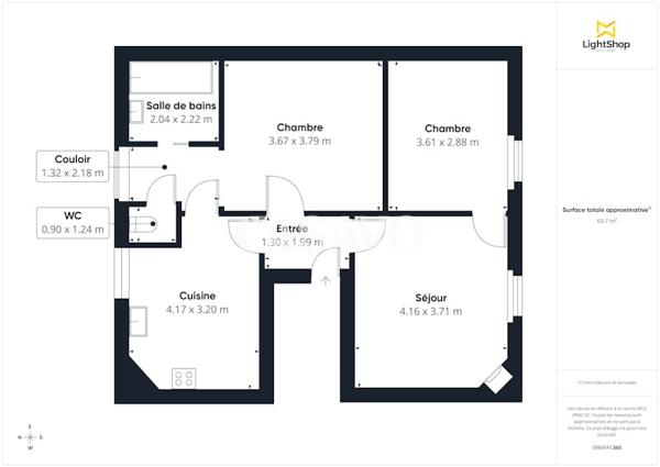 Vente Appartement 3 pièces de 63m² - 44100 Nantes