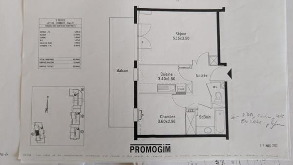 TORCY 77 - CENTRE VILLE  - 2 pièce(s) 41 m2 - BALCON  - BOX