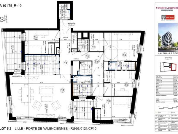 Location Appartement 5 pièces 115.2 m² - 110 RUE DE TREVISE Lille 59000