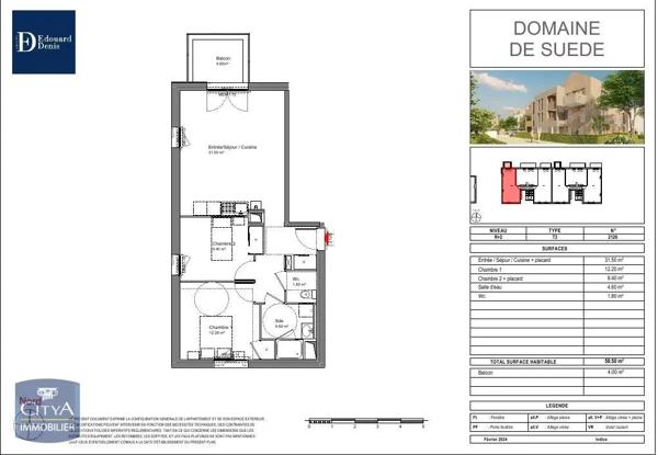 Appartement à louer 3 pièces 59.5m²